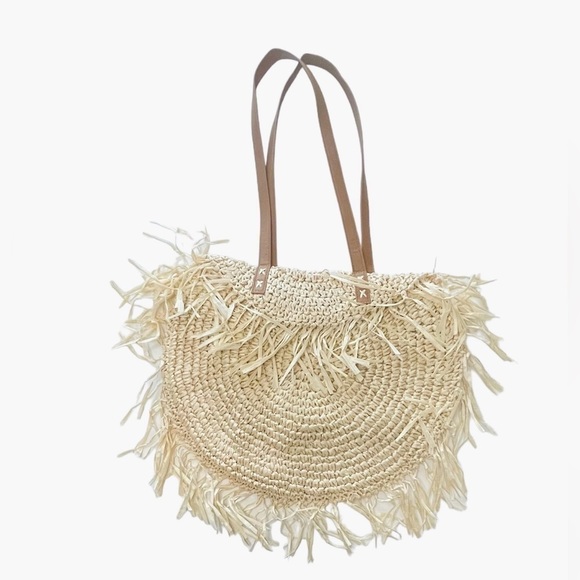 Round Straw Fringe Boho Shoulder Bag - Picture 3 of 5